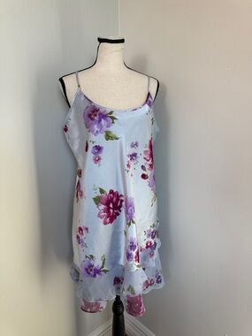 Secret Treasures 1XL Floral Slip Satin Sleepwear Lingerie Nightgown Ruffle Hem